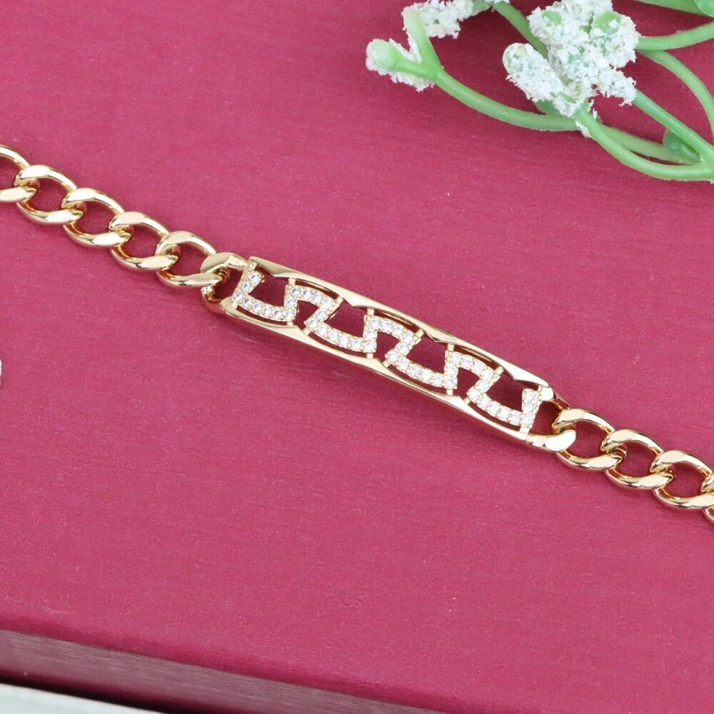 "Elegant Rose Gold Link Bracelet with Sparkling Geometric Detail, XPBL0949